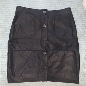 Button Down Leather Skirt